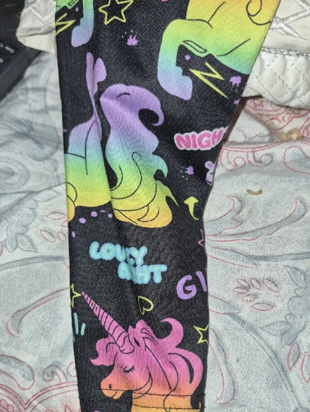 SHEIN Black Leggings with Rainbow Unicorn Print